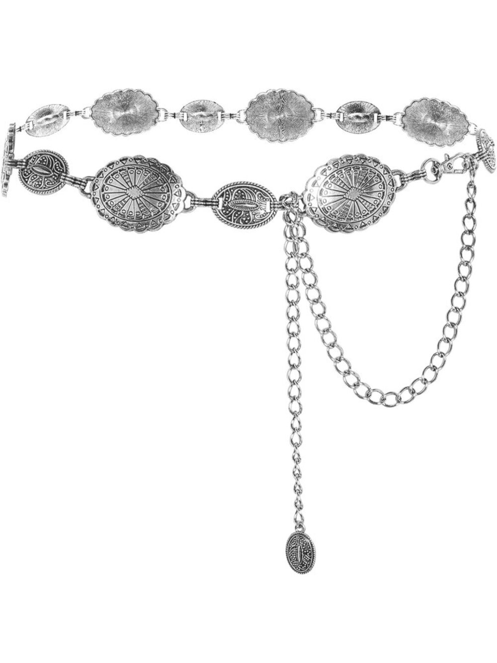 Women Silver Metal Chain Western Country Cowgirl Concho Belt Waist Chain Belt